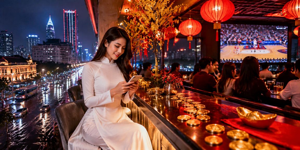 Khung cảnh thành phố Hồ Chí Minh với bóng rổ và không khí cá cược sôi động